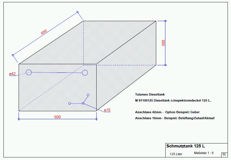 Dieseltank ohne
              Inspektionsdeckel 125 Liter